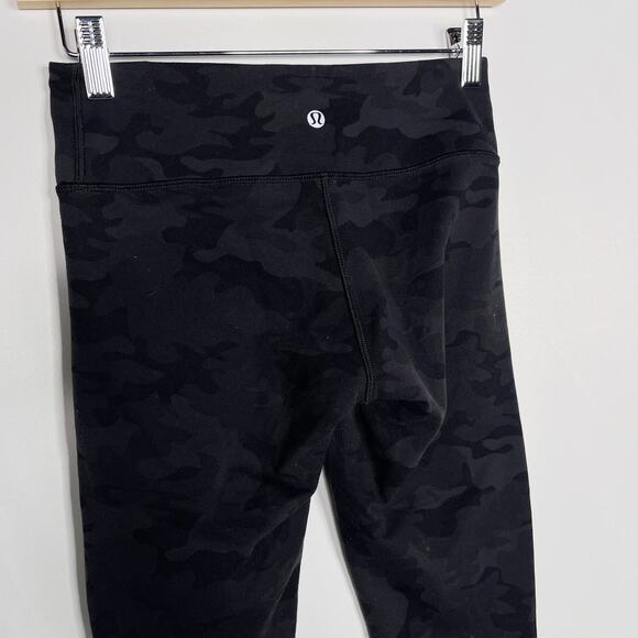 Lululemon Womens 4 Black Gray Camo Wunder Under High Rise Crop Leggings Coal - Picture 5 of 8